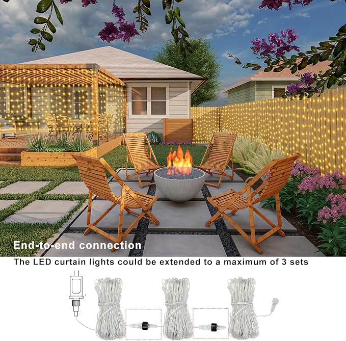 ZAIYW Curtain Lights Outdoor 20Ft×3Ft, 300 LED Color Changing Fence String - Image 7
