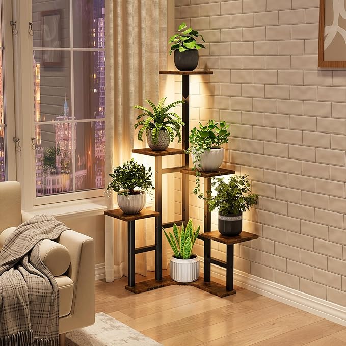 Corner Plant Stand Indoor with Grow Lights, 6 Tiered Corner Plant Shelf Flower - Image 2