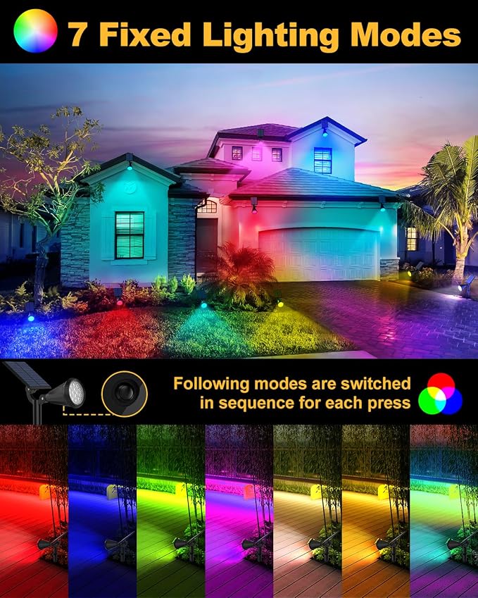 Solar Spot Lights Outdoor Color Changing, 7 Modes/14 LED Outdoor Solar Lights - Image 2
