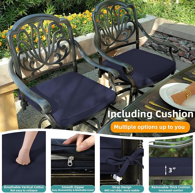 MEETWARM 2 Piece Patio Swivel Bar Chairs, All Weather Cast Aluminum High Swivel - Image 6