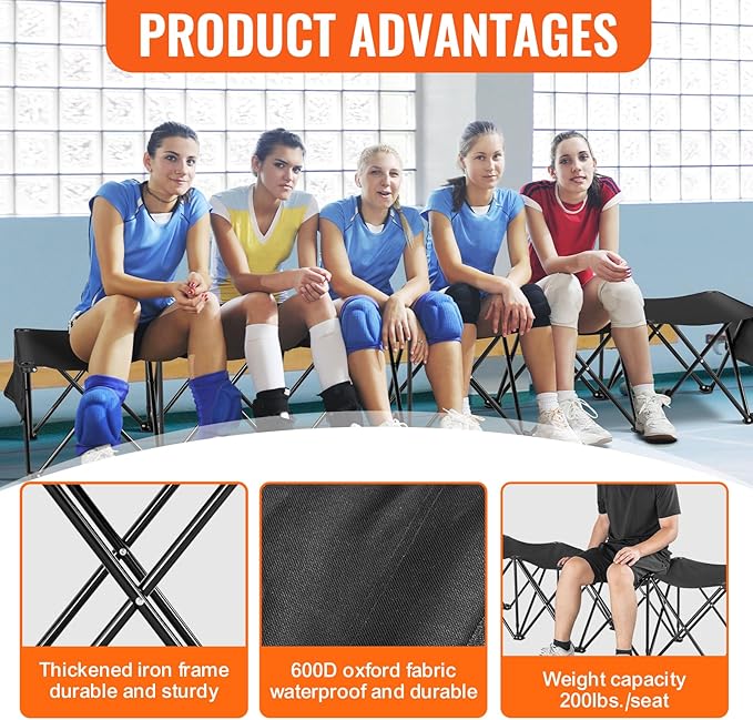 VEVOR Portable Folding Bench, 6 Seats Foldable Sideline Bench, Outdoor Camping - Image 6