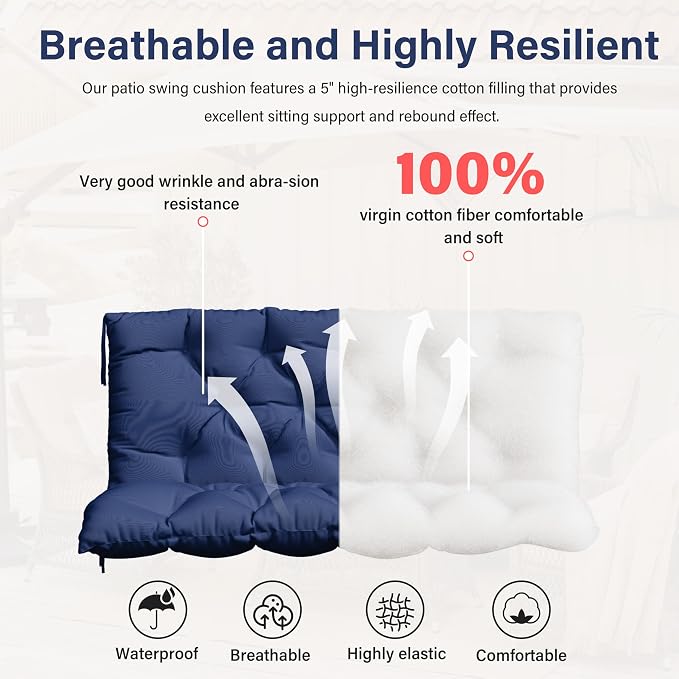 Porch Swing Cushion with Backrest, Waterproof Bench Cushion - Image 4