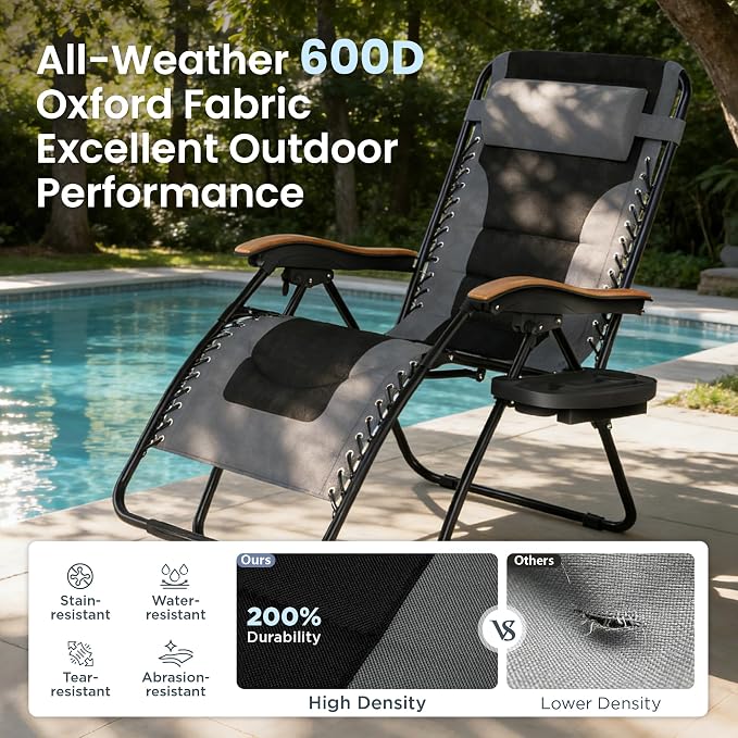 PHI VILLA XXL Oversized Padded Zero Gravity Chair, Foldable Patio Recliner - Image 6