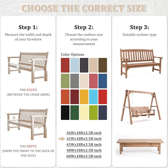 Premium Outdoor Bench Cushions for Patio Furniture 3.5inches Memory Foam Bench - Image 3