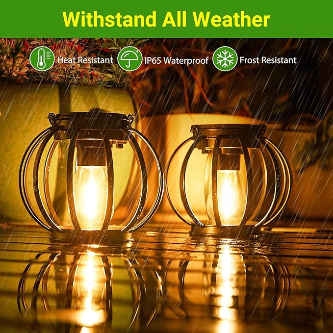 KOOPER Solar Lanterns Outdoor Waterproof, 4 Pack Upgraded Metal Hanging Solar - Image 2