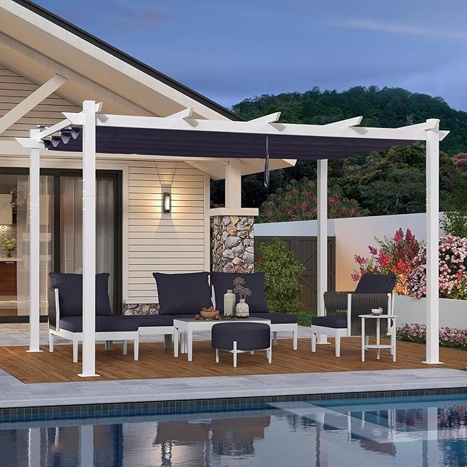 PURPLE LEAF 10' x 13' Patio Retractable Pergola Outdoor White Heavy-Duty by Unknown