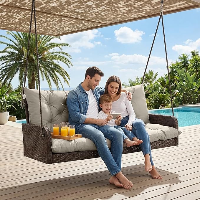 Waterproof Porch Swing Cushion Replacement, Thick 4" 2–3 Seat Outdoor Swing - Image 2