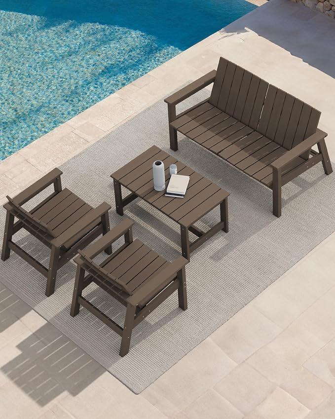 SERWALL HDPE Patio Coffee Table, Rectangle Outdoor Coffee Table, All Weather - Image 2