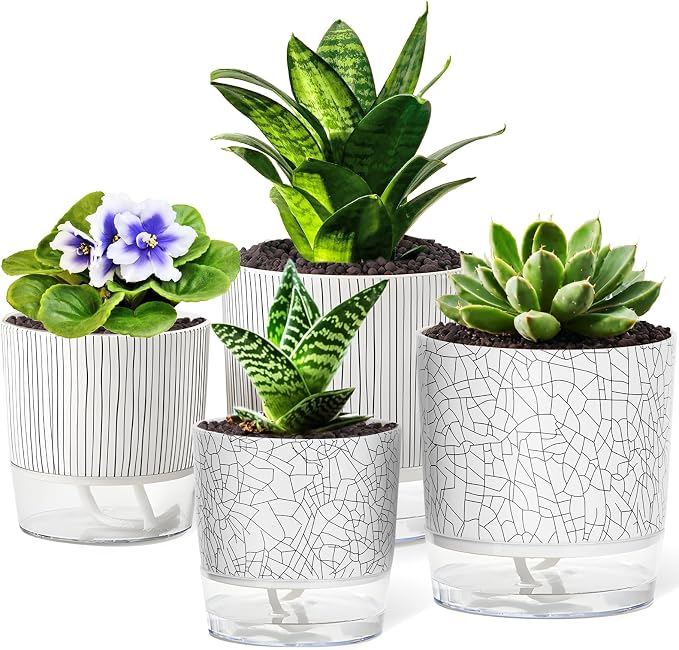 4 Pack Self Watering Pots for Indoor Plants, 4/5.5 Inch Lightweight Planters by Samhe