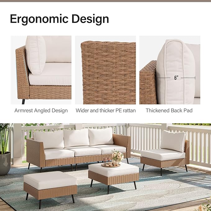 LAUSAINT HOME Outdoor Patio Furniture, 6 Piece Outdoor Sectional Sofa PE Rattan - Image 2