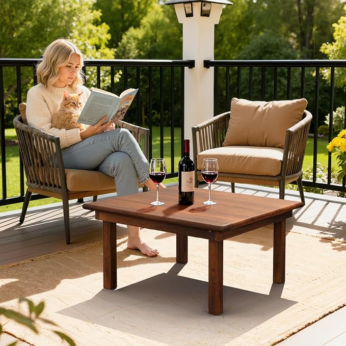 VINGLI Outdoor Folding Coffee Table, Natural Poplar Wood Patio Coffee Table - Image 7
