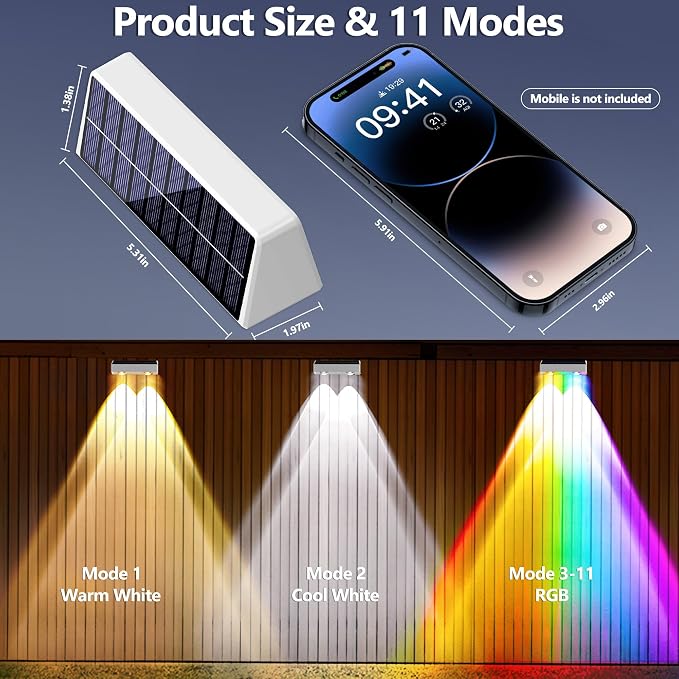 Brizled 12 Pack Outdoor Solar Fence Lights, 11 Modes & 9 Colors Color Changing - Image 9