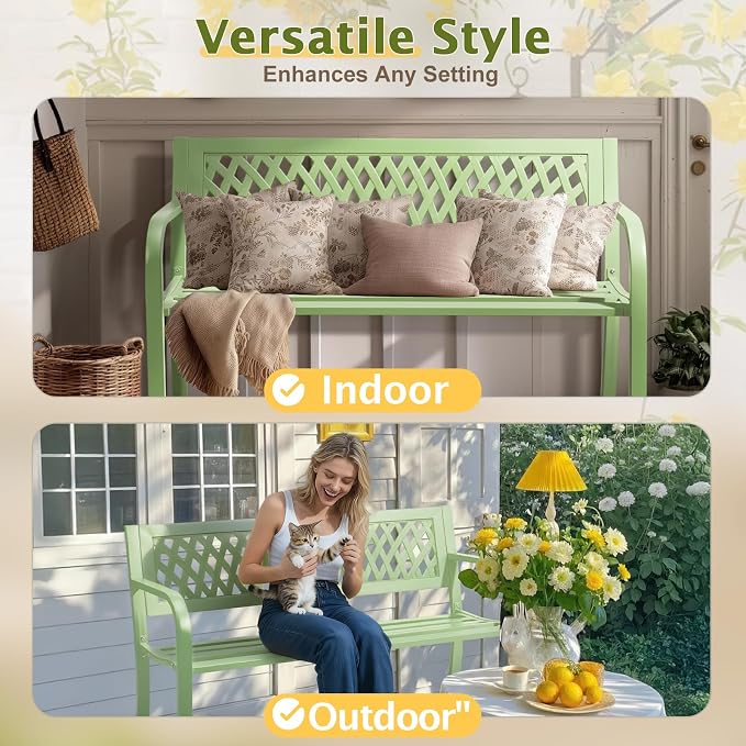 VINGLI 47'' Outdoor Bench, Weather Resistant Garden Patio Bench Powder Coated - Image 8