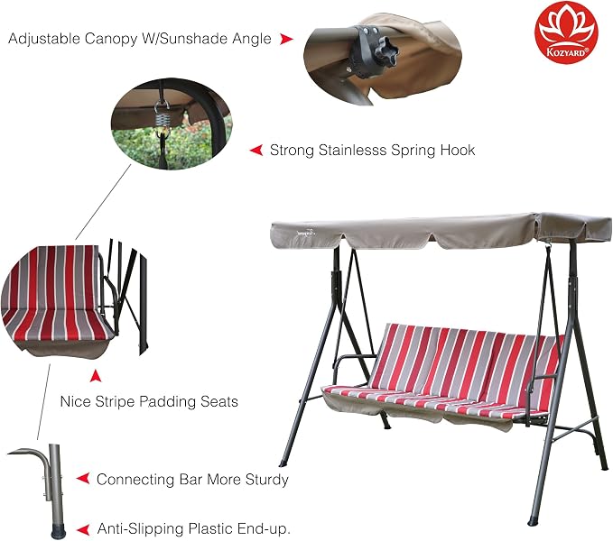 Kozyard Alicia 3-Seat Patio Swing, Outdoor Canopy Swing - Image 3