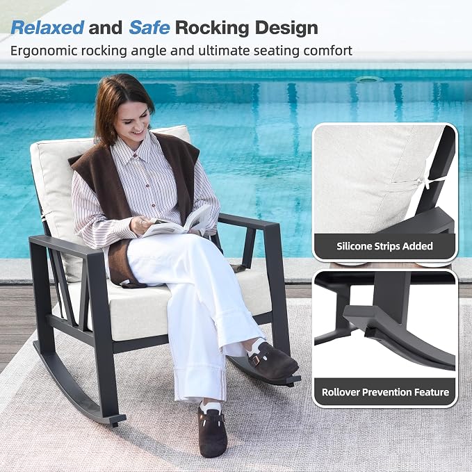 Outdoor Patio Rocking Chairs Set of 2, 3 Pieces Patio Porch Furniture Set - Image 6