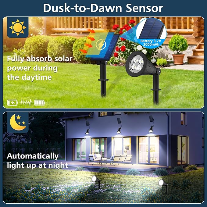 T-SUNUS Christmas Solar Powered LED Spot Light White 6000K, Separated Panel - Image 2