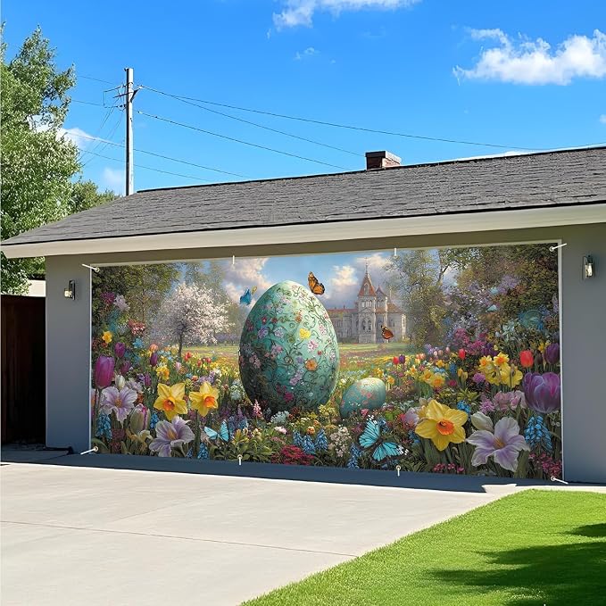 ANNA QUEEN Easter Garage Door Banner 6x13FT, Giant Floral Easter Egg Garden - Image 8