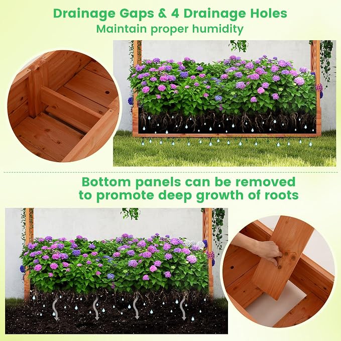 Giantex Raised Garden Bed with Trellis & Hanging Roof, Wood Planter Box with - Image 5