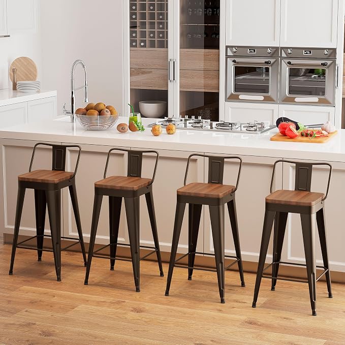 Bar Stools Set of 4 Metal Bar Stool Counter Height Bar Stools Rusty, Modern 30" - Image 3