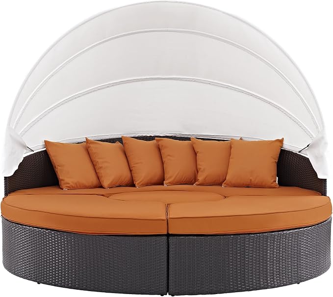 Modway Convene Wicker Rattan Outdoor Patio Retractable Canopy Round Poolside - Image 7