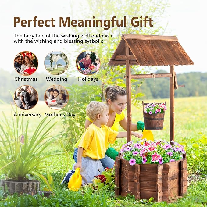 VINGLI Wooden Wishing Well Outdoor Planters, Well Covers - Image 7