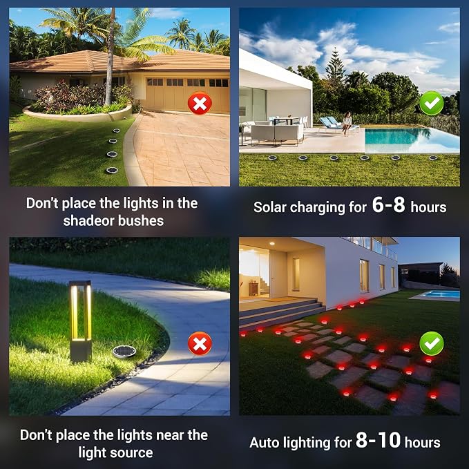 Peasur Solar Ground Lights Outdoor, 12 Pack Flat Solar Powered Disc Lights - Image 7