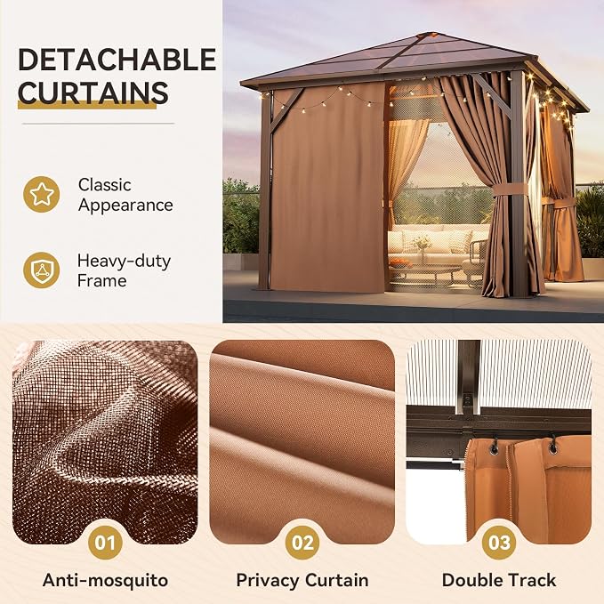 Aoxun 10'x10' Hardtop Gazebo, Outdoor Metal Gazebo - Image 4