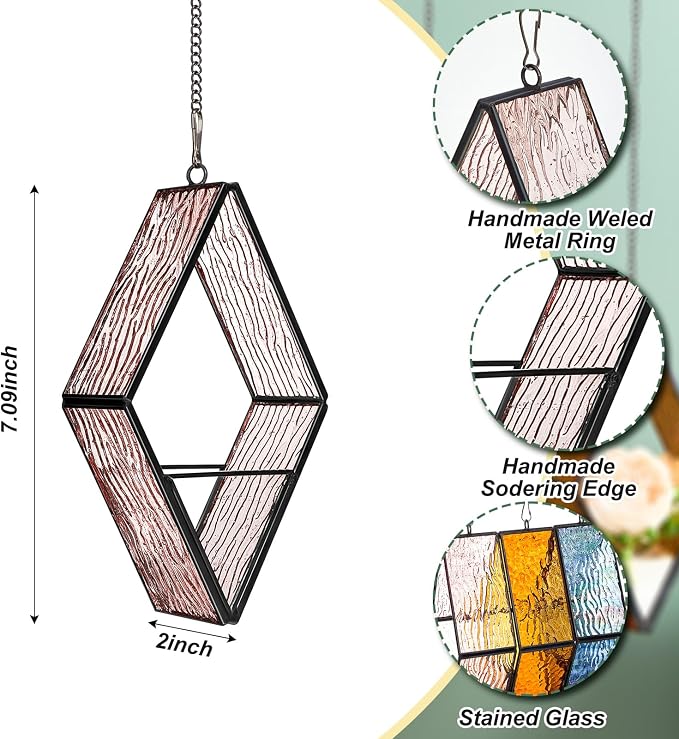 Yaomiao 3 Pcs Stained Glass Hanging Plant Terrariums Hanging Glass Planter - Image 2