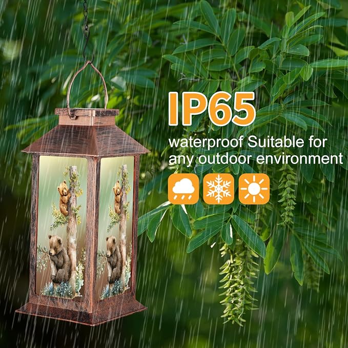 Outdoor Hanging Solar Lantern Waterproof Outside Bear Pattern Landscape Lights - Image 4