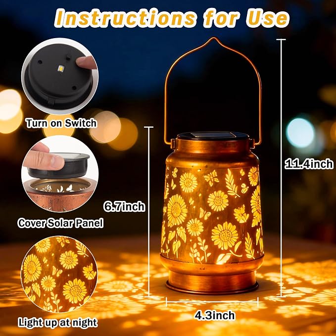 2 Pack Sunflower Solar Lantern Lights, Outdoor Lanterns Garden Decor, Hanging - Image 3