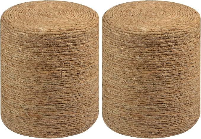 Wimarsbon Round Pouf Ottomans, Handwoven Natural Water Hyacinth Seagrass Pouffe by Wimarsbon