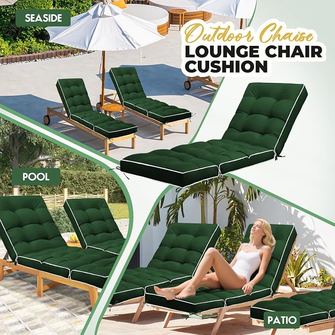 Outdoor Chaise Lounge Chair Cushion, Waterproof Non-Slip Patio Chaise Lounge - Image 7