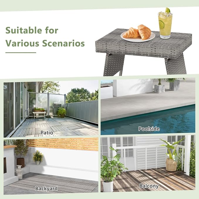 LDAILY Outdoor Side Table, Portable Wicker Coffee Table - Image 4