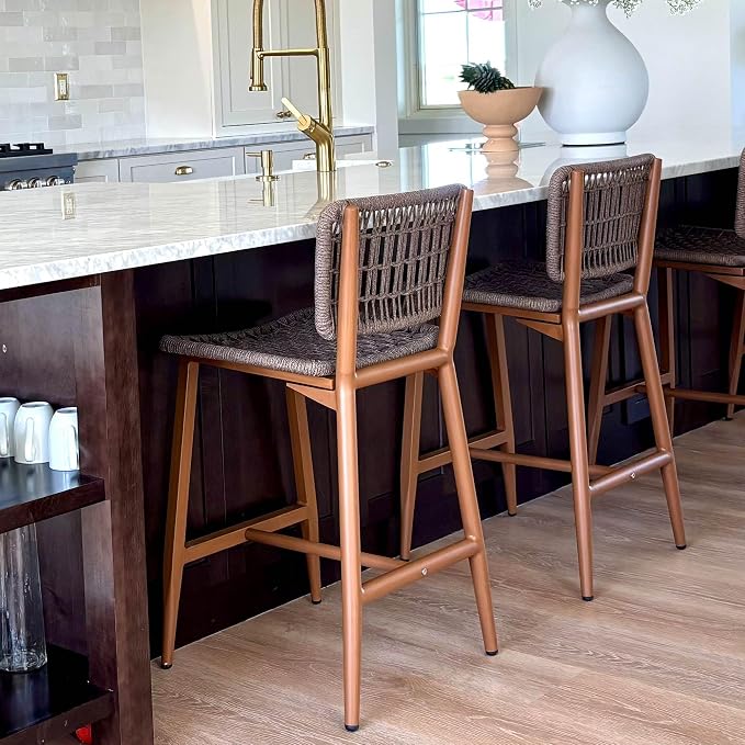 PURPLE LEAF Patio Counter Height Bar Stools Set of 2 Metal Bar Chairs - Image 9