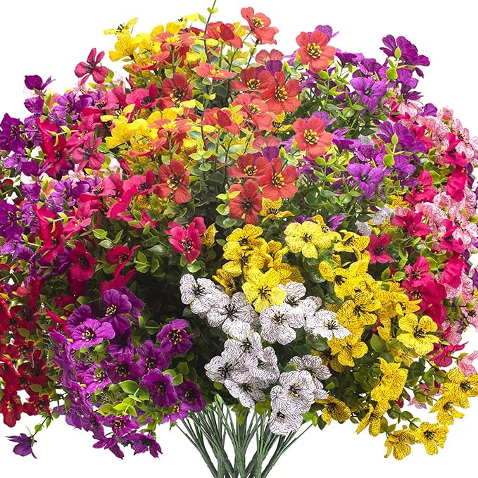 Artificial Fake Flowers for Outdoor Decoration, 16 Bundles Faux Silk Colorful by Grunyia