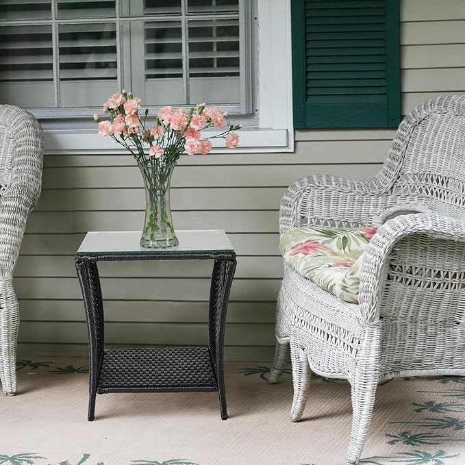 VINGLI Outdoor Wicker Side Table Patio Side Tables - Image 7