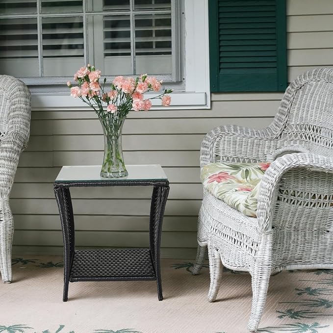 Wicker Rattan Side Table, Outdoor Square Rattan Coffee End Table - Image 8