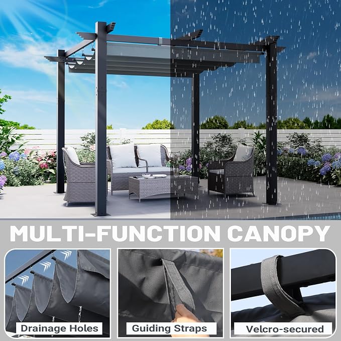 MELLCOM Retractable Pergola 10x10 Ft, Metal Shelter - Image 3