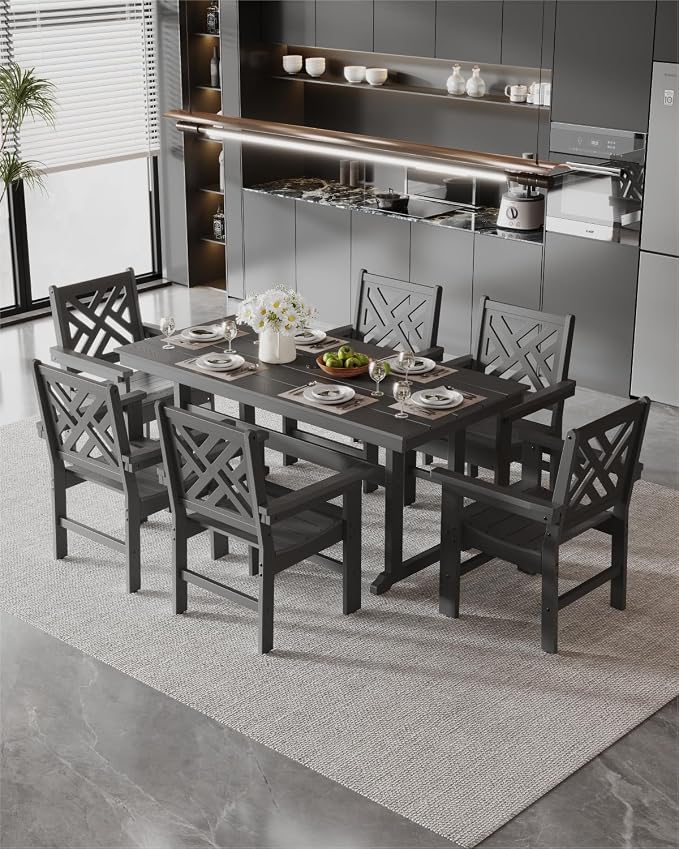 7-Piece Outdoor Dining Set, HDPE All-Weather Patio Table and Chairs Set - Image 8