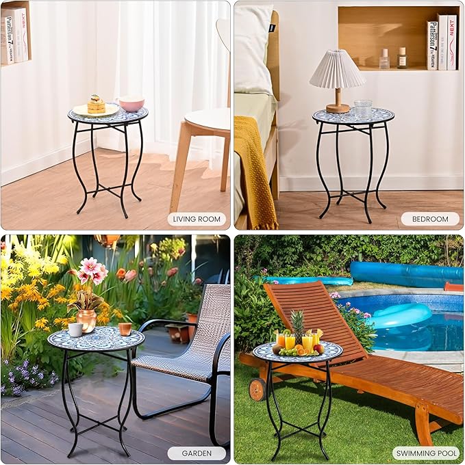 Round Side Table, Indoor Outdoor Small Side Table, Weather Resistant Black - Image 4