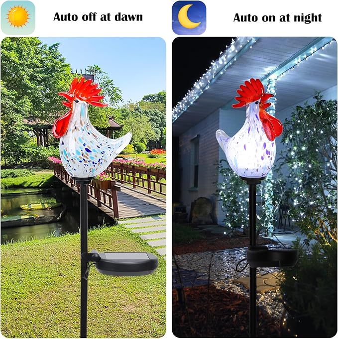 Afirst Decorative Solar Lights Outdoor Solar Rooster Stake Lights Hand Blown - Image 3