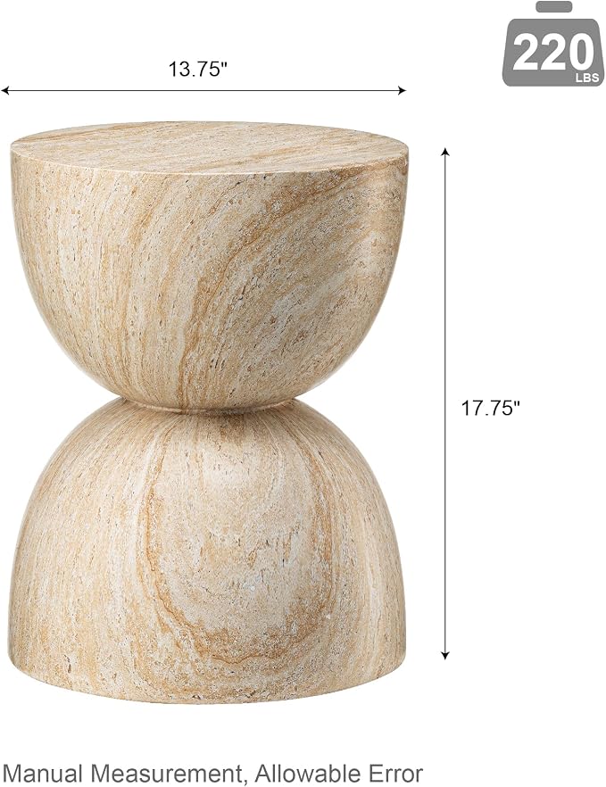 Glitzhome Outdoor Side Table, 17.75" H Decorative Garden Stool MGO Hourglass - Image 3