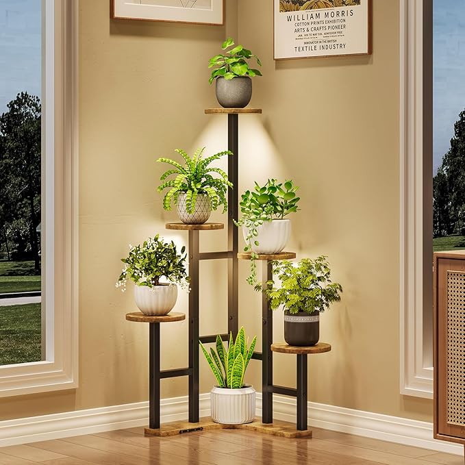 Corner Plant Stand Indoor with Grow Lights, 6 Tiered Corner Plant Shelf Flower by Yzosvki