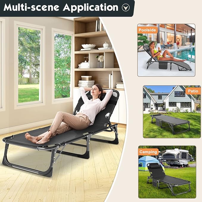 MOPHOTO Folding Chaise Lounge Chair 5-Position, Folding Cot, Heavy Duty Patio - Image 7