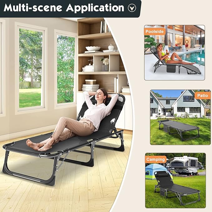 MOPHOTO Folding Chaise Lounge Chair 5-Position, Folding Cot, Heavy Duty Patio - Image 6