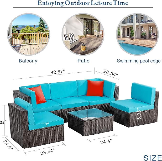 Vongrasig 6 Piece Small Patio Furniture Sets, Outdoor Sectional Sofa All - Image 7
