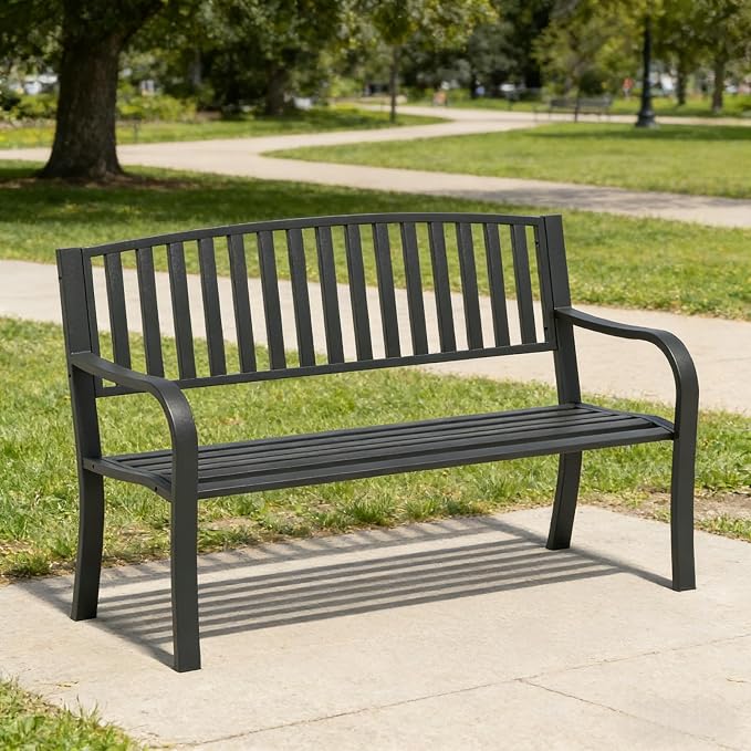 SHGJ&SOFT Outdoor Bench, Garden Bench, Outdoor Metal Frame Patio Park Bench by Unknown