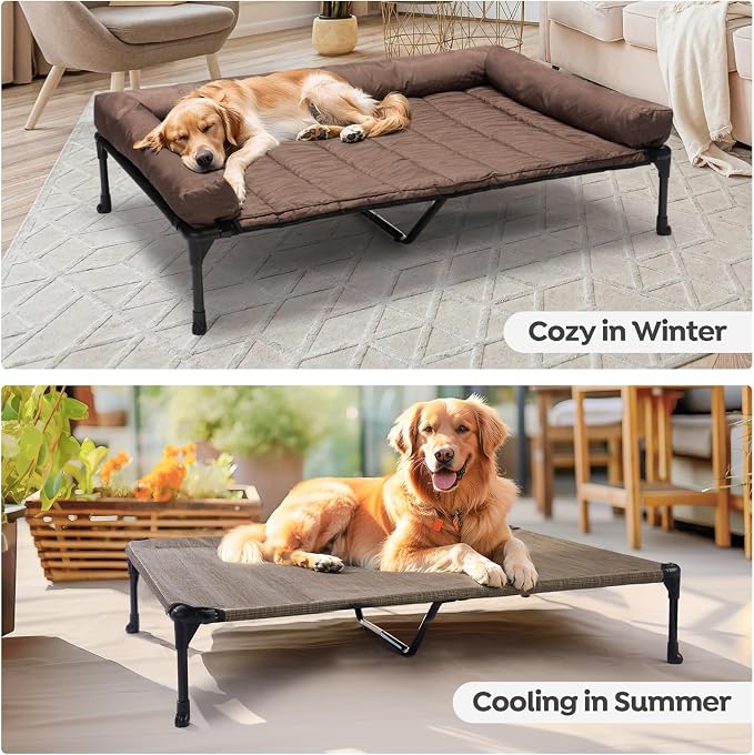 Veehoo Cooling Elevated Dog Bed Add Removable Waterproof Bolster Cushion Mat - Image 5