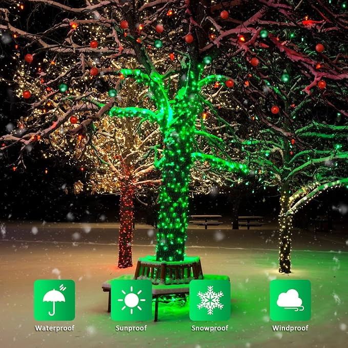 JMEXSUSS 4 Pack Green Solar Christmas Lights, Total 400 LED 132FT Solar String - Image 4