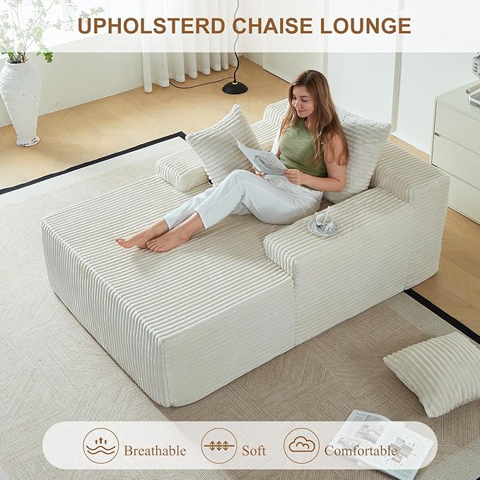 67 Inch Chaise Lounge Chair Indoor, Oversized Upholstered Boneless Sofa Bed - Image 4